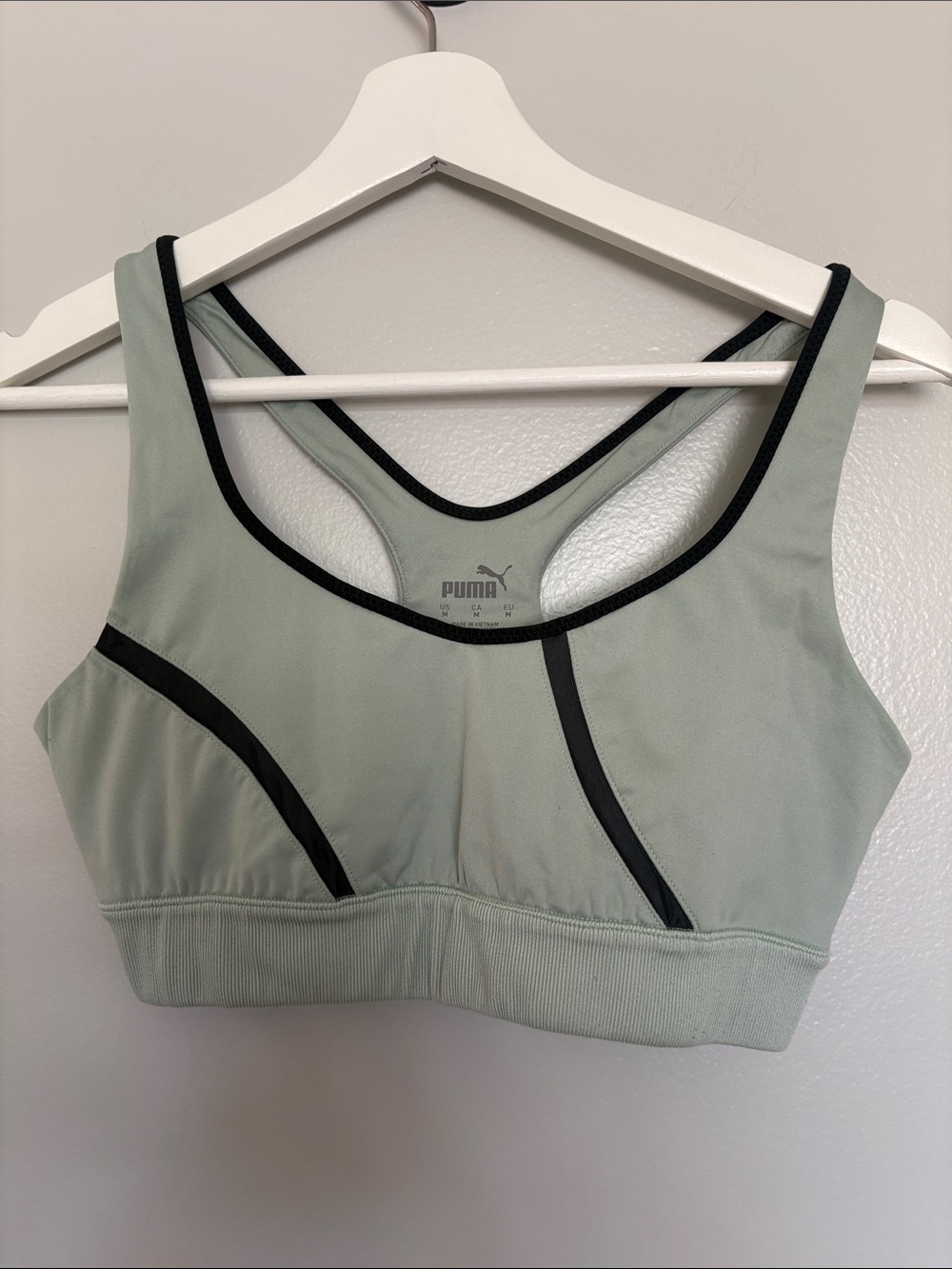 Puma Sage Green Sports Bra with Black Accents